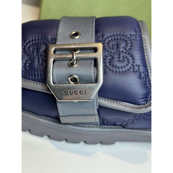 NIB Authentic Gucci Men\'s Sandals Blue Nylon Slides Size UK9 US9.5